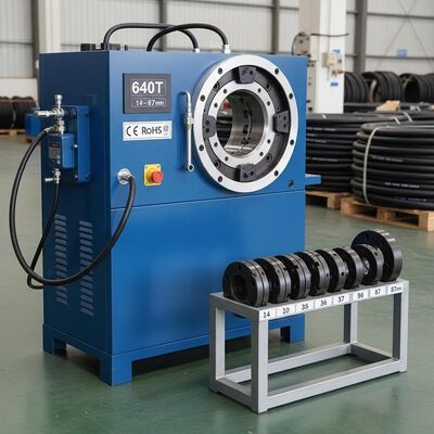 CE RoHS Certified Hydraulic Hose Crimping Machine with 640T Crimping Force 14-87mm Range and 10 Die Sets for Rubber Hose Assembly
